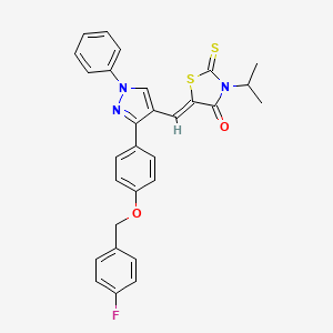molecular formula C29H24FN3O2S2 B12054347 (5Z)-5-[(3-{4-[(4-Fluorobenzyl)oxy]phenyl}-1-phenyl-1H-pyrazol-4-YL)methylene]-3-isopropyl-2-thioxo-1,3-thiazolidin-4-one 
