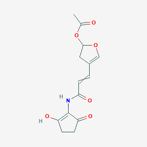 molecular formula C14H15NO6 B1205438 3-[5-(Acetyloxy)-4,5-dihydrofuran-3-yl]-N-(2-hydroxy-5-oxocyclopent-1-en-1-yl)prop-2-enimidic acid 