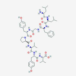 molecular formula C56H79N9O12 B120544 (2S)-2-[[(2S)-2-[[(2S)-2-[[(2S)-1-[(2S)-2-[[2-[[(2S)-2-[[(2S)-2-[[(2S)-2-amino-4-methylpentanoyl]amino]-4-methylpentanoyl]amino]-3-phenylpropanoyl]amino]acetyl]amino]-3-(4-hydroxyphenyl)propanoyl]pyrrolidine-2-carbonyl]amino]-3-methylbutanoyl]amino]-3-(4-hydroxyphenyl)propanoyl]amino]-3-methylbutanoic acid CAS No. 141677-18-1