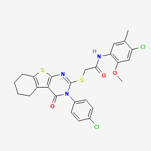 molecular formula C26H23Cl2N3O3S2 B12054445 N-(4-chloro-2-methoxy-5-methylphenyl)-2-{[3-(4-chlorophenyl)-4-oxo-3,4,5,6,7,8-hexahydro[1]benzothieno[2,3-d]pyrimidin-2-yl]sulfanyl}acetamide CAS No. 477313-43-2