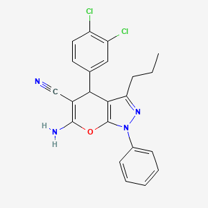 molecular formula C22H18Cl2N4O B12054603 6-Amino-4-(3,4-dichlorophenyl)-1-phenyl-3-propyl-1,4-dihydropyrano[2,3-c]pyrazole-5-carbonitrile 