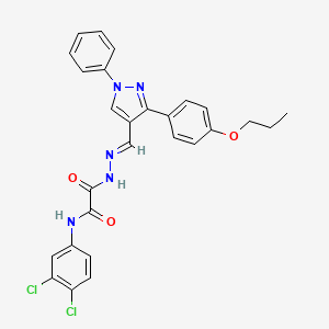 molecular formula C27H23Cl2N5O3 B12054656 N-(3,4-Dichlorophenyl)-2-oxo-2-(2-((1-phenyl-3-(4-propoxyphenyl)-1H-pyrazol-4-yl)methylene)hydrazinyl)acetamide CAS No. 477731-72-9
