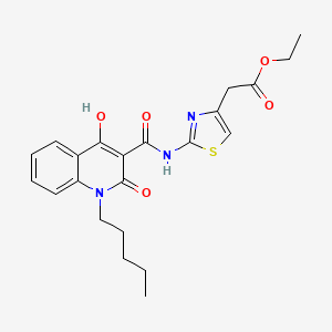 molecular formula C22H25N3O5S B12054709 Ethyl (2-{[(4-hydroxy-2-oxo-1-pentyl-1,2-dihydro-3-quinolinyl)carbonyl]amino}-1,3-thiazol-4-yl)acetate 