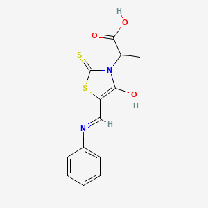 molecular formula C13H12N2O3S2 B12054776 2-{(5E)-4-oxo-5-[(phenylamino)methylidene]-2-thioxo-1,3-thiazolidin-3-yl}propanoic acid 
