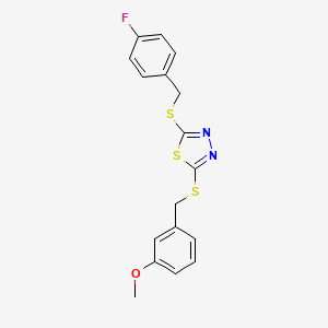 molecular formula C17H15FN2OS3 B12054897 2-((4-Fluorobenzyl)thio)-5-((3-methoxybenzyl)thio)-1,3,4-thiadiazole CAS No. 477329-13-8