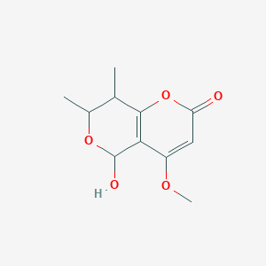 molecular formula C11H14O5 B120553 2H,5H-Pyrano(4,3-b)pyran-2-one, 7,8-dihydro-5-hydroxy-4-methoxy-7,8-dimethyl- CAS No. 157695-36-8