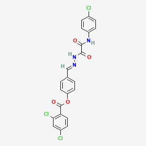 molecular formula C22H14Cl3N3O4 B12055340 4-(2-((4-Chloroanilino)(oxo)acetyl)carbohydrazonoyl)phenyl 2,4-dichlorobenzoate CAS No. 477729-83-2