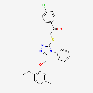 molecular formula C27H26ClN3O2S B12055386 1-(4-Chlorophenyl)-2-({5-[(2-isopropyl-5-methylphenoxy)methyl]-4-phenyl-4H-1,2,4-triazol-3-YL}sulfanyl)ethanone 