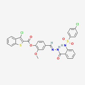 molecular formula C30H21Cl2N3O6S2 B12055398 4-{(E)-[(2-{[(4-Chlorophenyl)sulfonyl]amino}benzoyl)hydrazono]methyl}-2-methoxyphenyl 3-chloro-1-benzothiophene-2-carboxylate CAS No. 477733-75-8