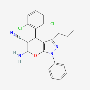 molecular formula C22H18Cl2N4O B12055437 6-Amino-4-(2,6-dichlorophenyl)-1-phenyl-3-propyl-1,4-dihydropyrano[2,3-c]pyrazole-5-carbonitrile 