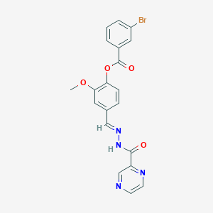 molecular formula C20H15BrN4O4 B12055652 2-Methoxy-4-((2-(pyrazine-2-carbonyl)hydrazono)methyl)phenyl 3-bromobenzoate CAS No. 477730-73-7
