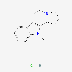 molecular formula C16H21ClN2 B1205612 1H-Indolizino(8,7-b)indole, 2,3,5,6,11,11b-hexahydro-11,11b-dimethyl-, monohydrochloride CAS No. 33621-13-5