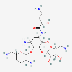 4-amino-N-[5-amino-4-[3-amino-6-(aminomethyl)oxan-2-yl]oxy-3-[5-(aminomethyl)-3,4-dihydroxyoxolan-2-yl]oxy-2-hydroxycyclohexyl]-2-hydroxybutanamide