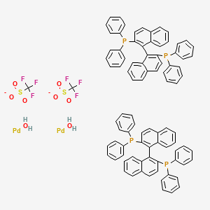 molecular formula C90H68F6O8P4Pd2S2-2 B12056217 [Bis{((S)-(-)-2,2'-bis(diphenylphosphino)-1,1'-binaphthyl)palladium(II)}bis(mu-hydroxo)] bis(triflate) 