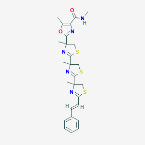 molecular formula C26H29N5O2S3 B120564 N,5-dimethyl-2-[4-methyl-2-[4-methyl-2-[4-methyl-2-[(E)-2-phenylethenyl]-5H-1,3-thiazol-4-yl]-5H-1,3-thiazol-4-yl]-5H-1,3-thiazol-4-yl]-1,3-oxazole-4-carboxamide CAS No. 144370-38-7