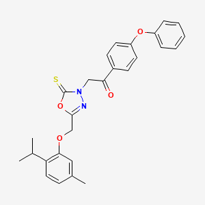 molecular formula C27H26N2O4S B12056469 2-(5-[(2-isopropyl-5-methylphenoxy)methyl]-2-thioxo-1,3,4-oxadiazol-3(2H)-yl)-1-(4-phenoxyphenyl)ethanone 