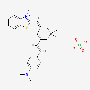 molecular formula C27H31ClN2O4S B12056485 4-[(E)-2-[(3Z)-5,5-dimethyl-3-[(3-methyl-1,3-benzothiazol-3-ium-2-yl)methylidene]cyclohexen-1-yl]ethenyl]-N,N-dimethylaniline;perchlorate 