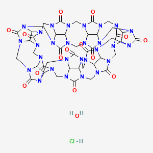 molecular formula C42H45ClN28O15 B12056590 3,5,8,10,13,15,18,20,23,25,28,30,33,35,36,38,40,42,46,48,50,52,54,56,58,60,62,64-octacosazadocosacyclo[30.3.3.36,7.311,12.316,17.321,22.326,27.22,36.231,38.13,35.15,8.110,13.115,18.120,23.125,28.130,33.140,46.142,64.148,50.152,54.156,58.160,62]heptacontane-39,41,43,44,45,47,49,51,53,55,57,59,61,63-tetradecone;hydrate;hydrochloride 