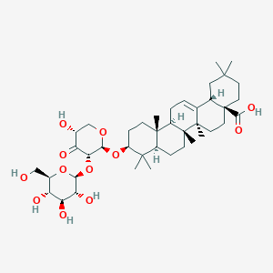 molecular formula C41H64O12 B1205699 (4aS,6aR,6aS,6bR,8aR,10S,12aR,14bS)-10-[(2S,3S,5R)-5-hydroxy-4-oxo-3-[(2S,3R,4S,5S,6R)-3,4,5-trihydroxy-6-(hydroxymethyl)oxan-2-yl]oxyoxan-2-yl]oxy-2,2,6a,6b,9,9,12a-heptamethyl-1,3,4,5,6,6a,7,8,8a,10,11,12,13,14b-tetradecahydropicene-4a-carboxylic acid CAS No. 117585-05-4