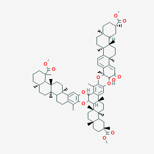 molecular formula C90H122O12 B1205722 trimethyl (2S,7R,10S,12R,16R,19R,27R,29R,32S,35R,38S,41R,46S,50R,53S,54R,56R,59S,62S,67S)-46-hydroxy-7,10,12,16,19,24,29,32,35,38,41,50,53,56,59,62,67,70-octadecamethyl-47-oxo-3,26,45,68-tetraoxaheptadecacyclo[40.28.0.02,27.04,25.06,23.07,20.010,19.011,16.028,41.029,38.032,37.044,69.046,67.049,66.050,63.053,62.054,59]heptaconta-1(70),4(25),5,23,42,44(69),48,63,65-nonaene-12,35,56-tricarboxylate 
