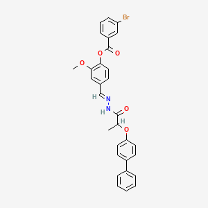 molecular formula C30H25BrN2O5 B12057244 4-((E)-{[2-([1,1'-biphenyl]-4-yloxy)propanoyl]hydrazono}methyl)-2-methoxyphenyl 3-bromobenzoate CAS No. 477729-71-8