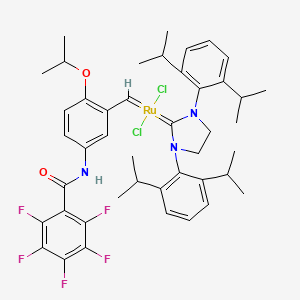 molecular formula C44H50Cl2F5N3O2Ru B12057725 Dichloro[1,3-bis(2,6-diisopropylphenyl)-2-imidazolidinylidene][(2-isopropoxy)(5-pentafluorobenzoylamino)benzylidene]ruthenium(II) 