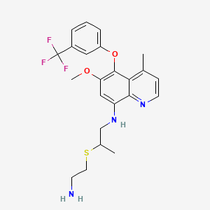 molecular formula C23H26F3N3O2S B1205784 8-Quinolinamine, N-(2-((2-aminoethyl)thio)propyl)-6-methoxy-4-methyl-5-(3-(trifluoromethyl)phenoxy)- CAS No. 98586-87-9