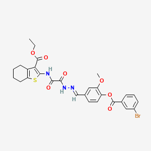 molecular formula C28H26BrN3O7S B12058055 Ethyl 2-{[((2E)-2-{4-[(3-bromobenzoyl)oxy]-3-methoxybenzylidene}hydrazino)(oxo)acetyl]amino}-4,5,6,7-tetrahydro-1-benzothiophene-3-carboxylate CAS No. 477730-39-5