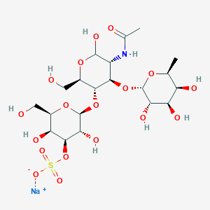 molecular formula C20H34NNaO18S B12058395 sodium;[(2S,3R,4S,5S,6R)-2-[(2R,3S,4R,5R)-5-acetamido-6-hydroxy-2-(hydroxymethyl)-4-[(2S,3S,4R,5S,6S)-3,4,5-trihydroxy-6-methyloxan-2-yl]oxyoxan-3-yl]oxy-3,5-dihydroxy-6-(hydroxymethyl)oxan-4-yl] sulfate 