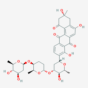 molecular formula C37H44O14 B1205921 (3R)-9-[(2R,4R,5R,6R)-4-[(2S,5S,6S)-5-[(2S,4R,5S,6R)-4,5-dihydroxy-6-methyl-tetrahydropyran-2-yl]oxy-6-methyl-tetrahydropyran-2-yl]oxy-5-hydroxy-6-methyl-tetrahydropyran-2-yl]-3,5,8-trihydroxy-3-methyl-2,4-dihydrobenzo[a]anthracene-1,7,12-trione 