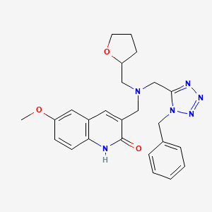 molecular formula C25H28N6O3 B1205988 6-methoxy-3-[[2-oxolanylmethyl-[[1-(phenylmethyl)-5-tetrazolyl]methyl]amino]methyl]-1H-quinolin-2-one 