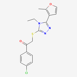 molecular formula C17H16ClN3O2S B1205989 1-(4-Chlorophenyl)-2-[[4-ethyl-5-(2-methyl-3-furanyl)-1,2,4-triazol-3-yl]thio]ethanone 