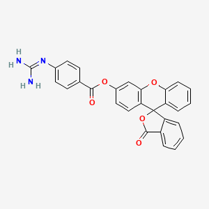 molecular formula C28H19N3O5 B1206020 Benzoic acid, 4-((aminoiminomethyl)amino)-, 3-oxospiro(isobenzofuran-1(3H),9'-(9H)xanthen)-3'-yl ester CAS No. 97165-32-7