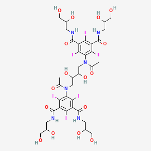 molecular formula C36H46I6N6O16 B1206022 5-[acetyl-[4-[N-acetyl-3,5-bis(2,3-dihydroxypropylcarbamoyl)-2,4,6-triiodoanilino]-2,3-dihydroxybutyl]amino]-1-N,3-N-bis(2,3-dihydroxypropyl)-2,4,6-triiodobenzene-1,3-dicarboxamide CAS No. 92339-08-7
