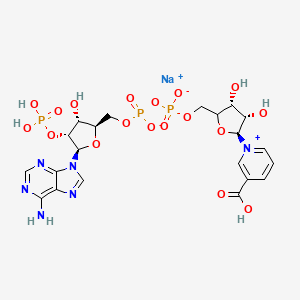 molecular formula C21H26N6NaO18P3 B12060986 sodium;[[(2R,3R,4R,5R)-5-(6-aminopurin-9-yl)-3-hydroxy-4-phosphonooxyoxolan-2-yl]methoxy-oxidophosphoryl] [(3R,4S,5S)-5-(3-carboxypyridin-1-ium-1-yl)-3,4-dihydroxyoxolan-2-yl]methyl phosphate 