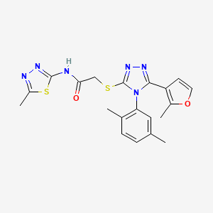 molecular formula C20H20N6O2S2 B1206130 2-[[4-(2,5-dimethylphenyl)-5-(2-methyl-3-furanyl)-1,2,4-triazol-3-yl]thio]-N-(5-methyl-1,3,4-thiadiazol-2-yl)acetamide 