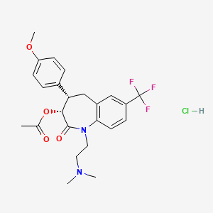 molecular formula C24H28ClF3N2O4 B1206184 cis-(+)-3-(Acetyloxy)-1-(2-(dimethylamino)ethyl)-1,3,4,5-tetrahydro-4-(4-methoxyphenyl)-7-(trifluoromethyl)-2H-1-benzazepin-2-one monohydrochloride CAS No. 107967-38-4