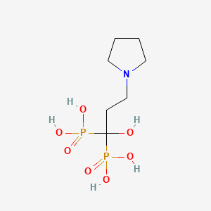 molecular formula C7H17NO7P2 B1206187 (1-Hydroxy-1-phosphono-3-pyrrolidin-1-ylpropyl)phosphonic acid 