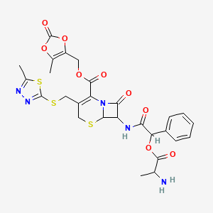 (5-Methyl-2-oxo-1,3-dioxol-4-yl)methyl 7-[[2-(2-aminopropanoyloxy)-2-phenylacetyl]amino]-3-[(5-methyl-1,3,4-thiadiazol-2-yl)sulfanylmethyl]-8-oxo-5-thia-1-azabicyclo[4.2.0]oct-2-ene-2-carboxylate