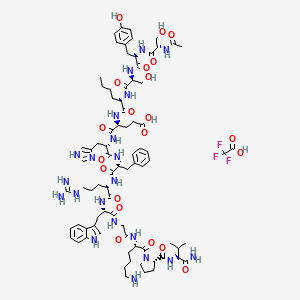 molecular formula C80H112F3N21O21 B12063323 (4S)-4-[[(2S)-2-[[(2S)-2-[[(2S)-2-[[(2S)-2-acetamido-3-hydroxypropanoyl]amino]-3-(4-hydroxyphenyl)propanoyl]amino]-3-hydroxypropanoyl]amino]hexanoyl]amino]-5-[[(2S)-1-[[(2R)-1-[[(2S)-1-[[(2S)-1-[[2-[[(2S)-6-amino-1-[(2S)-2-[[(2S)-1-amino-3-methyl-1-oxobutan-2-yl]carbamoyl]pyrrolidin-1-yl]-1-oxohexan-2-yl]amino]-2-oxoethyl]amino]-3-(1H-indol-3-yl)-1-oxopropan-2-yl]amino]-5-carbamimidamido-1-oxopentan-2-yl]amino]-1-oxo-3-phenylpropan-2-yl]amino]-3-(1H-imidazol-4-yl)-1-oxopropan-2-yl]amino]-5-oxopentanoic acid;2,2,2-trifluoroacetic acid 
