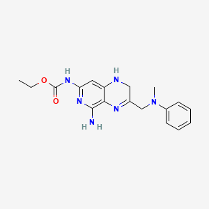 molecular formula C18H22N6O2 B1206347 Carbamic acid, (5-amino-1,2-dihydro-3-((methylphenylamino)methyl)pyrido(3,4-b)pyrazin-7-yl)-, ethyl ester CAS No. 80434-77-1