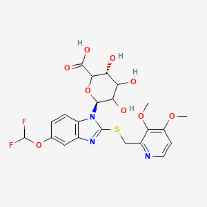 molecular formula C22H23F2N3O9S B12063579 (3R,6S)-6-[5-(difluoromethoxy)-2-[(3,4-dimethoxypyridin-2-yl)methylsulfanyl]benzimidazol-1-yl]-3,4,5-trihydroxyoxane-2-carboxylic acid 