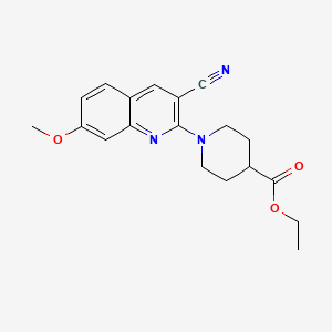 molecular formula C19H21N3O3 B1206428 1-(3-Cyano-7-methoxy-2-quinolinyl)-4-piperidinecarboxylic acid ethyl ester 