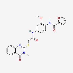 molecular formula C23H20N4O5S B1206430 N-[2-methoxy-4-[[2-[(3-methyl-4-oxo-2-quinazolinyl)thio]-1-oxoethyl]amino]phenyl]-2-furancarboxamide 