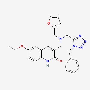 molecular formula C26H26N6O3 B1206431 6-ethoxy-3-[[2-furanylmethyl-[[1-(phenylmethyl)-5-tetrazolyl]methyl]amino]methyl]-1H-quinolin-2-one 