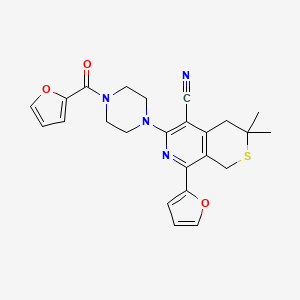 molecular formula C24H24N4O3S B1206435 8-(2-Furanyl)-6-[4-[2-furanyl(oxo)methyl]-1-piperazinyl]-3,3-dimethyl-1,4-dihydrothiopyrano[3,4-c]pyridine-5-carbonitrile 