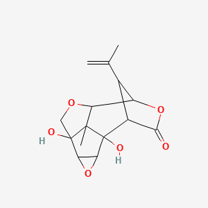 molecular formula C15H18O6 B1206458 (1R,2S,4R,5R,8S,9R,12S,13R)-1,5-dihydroxy-13-methyl-14-prop-1-en-2-yl-3,7,10-trioxapentacyclo[6.4.1.19,12.02,4.05,13]tetradecan-11-one CAS No. 35481-77-7