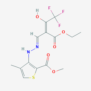 molecular formula C14H15F3N2O5S B12064679 Methyl 3-{2-[2-(ethoxycarbonyl)-4,4,4-trifluoro-3-oxobut-1-enyl]hydrazino}-4-methylthiophene-2-carboxylate 