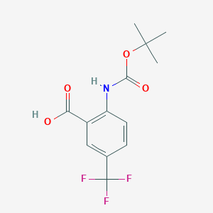 molecular formula C13H14F3NO4 B120648 2-((tert-Butoxycarbonyl)amino)-5-(trifluoromethyl)benzoic acid CAS No. 141940-29-6