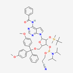 molecular formula C54H67N6O8PSi B12064947 N-[7-[5-[[bis(4-methoxyphenyl)-phenylmethoxy]methyl]-3-[tert-butyl(dimethyl)silyl]oxy-4-[2-cyanoethoxy-[di(propan-2-yl)amino]phosphanyl]oxyoxolan-2-yl]pyrrolo[2,3-d]pyrimidin-4-yl]benzamide 